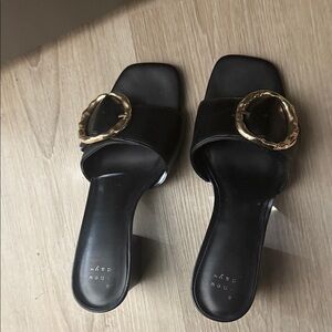 Black Slide Sandals with Gold Accent